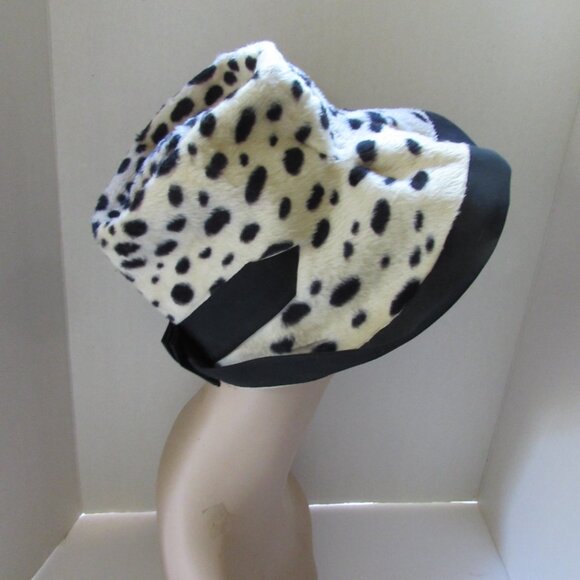 SALE Amazing Vintage Slouch Style Hat Black White Animal Print Made in Italy - Picture 5 of 13